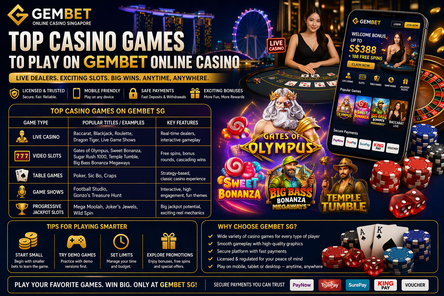 Top Casino Games to Play on Gembet Online Casino Singapore