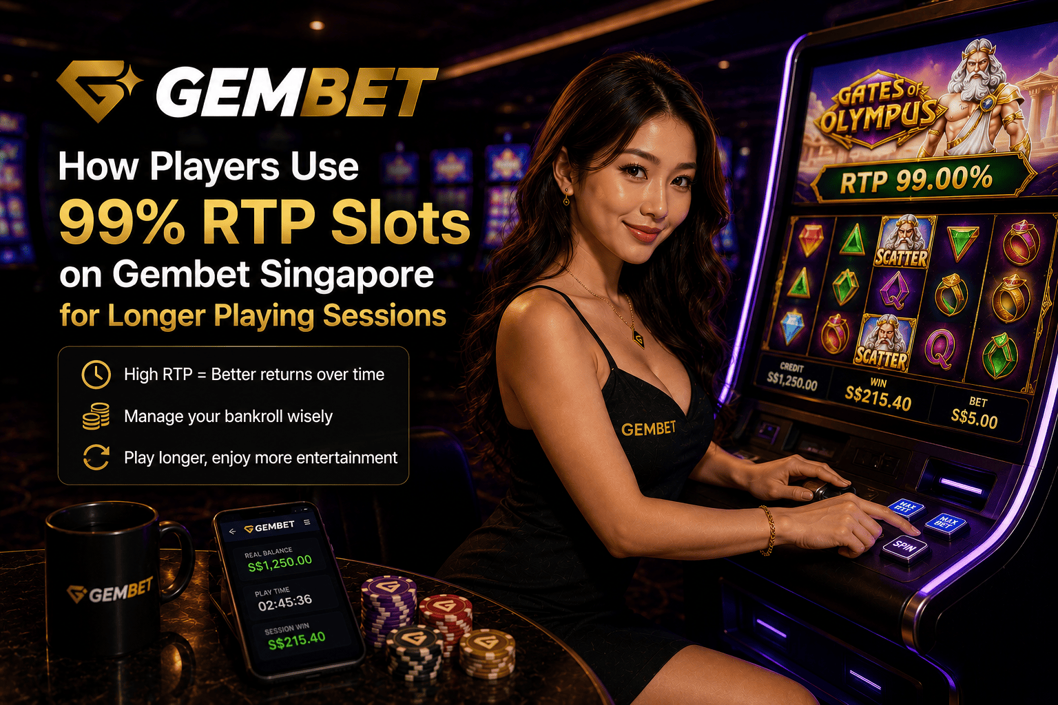99% RTP slots on Gembet Singapore for longer gameplay sessions