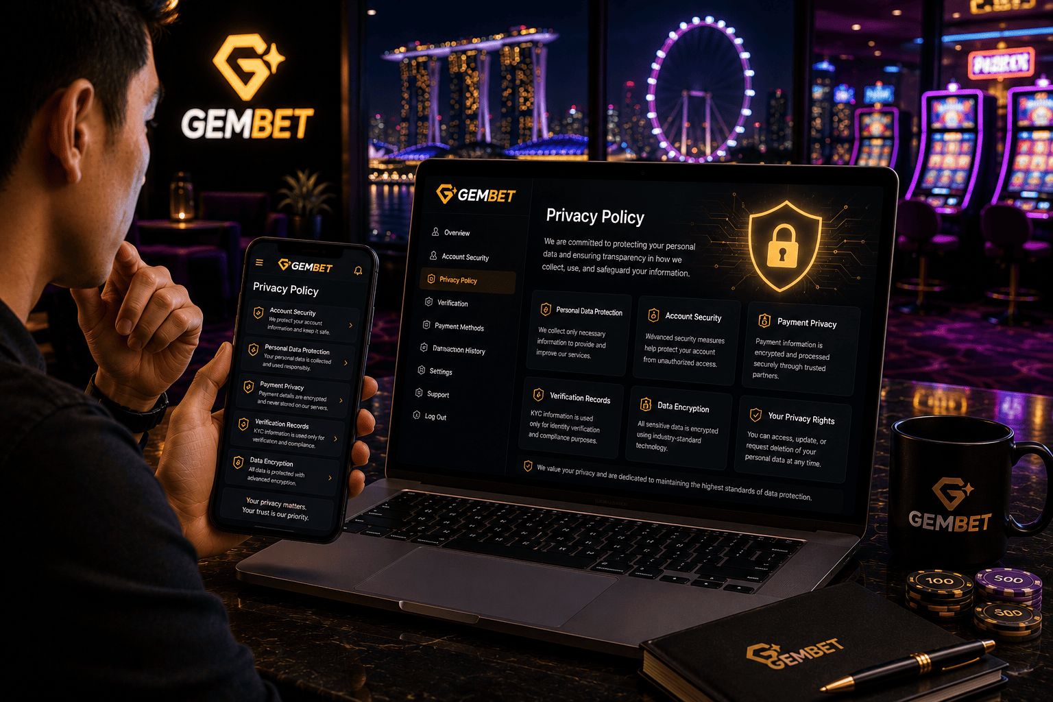 Gembet privacy policy explaining personal data protection for Singapore users