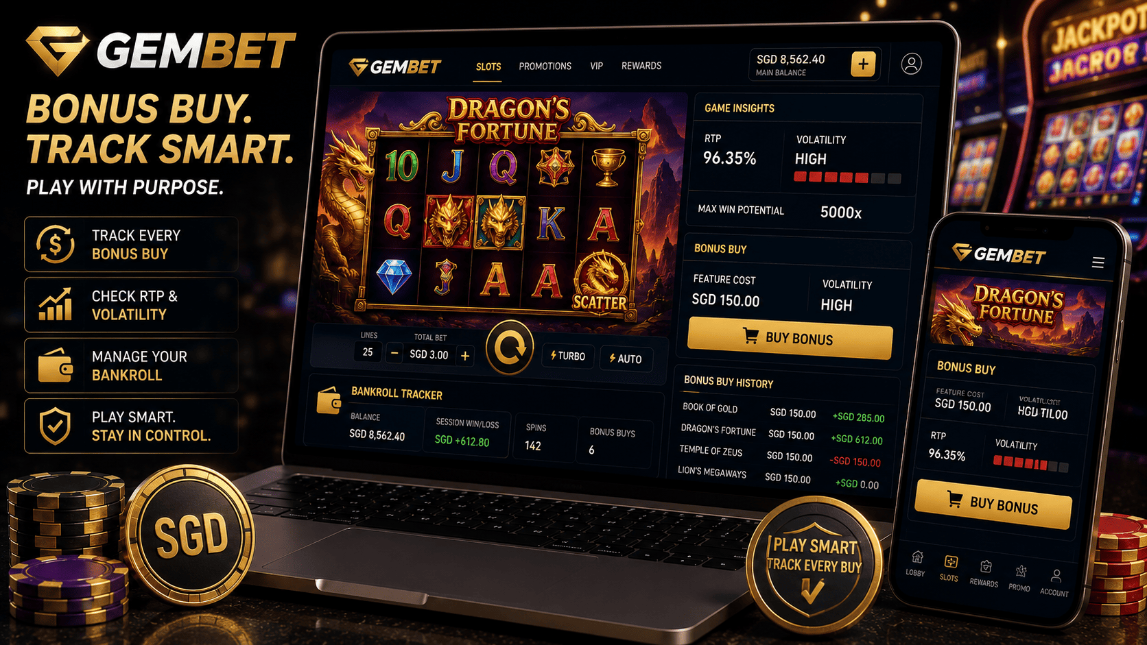 GemBet slot bonus buy tracking guide for high-volatility online slots