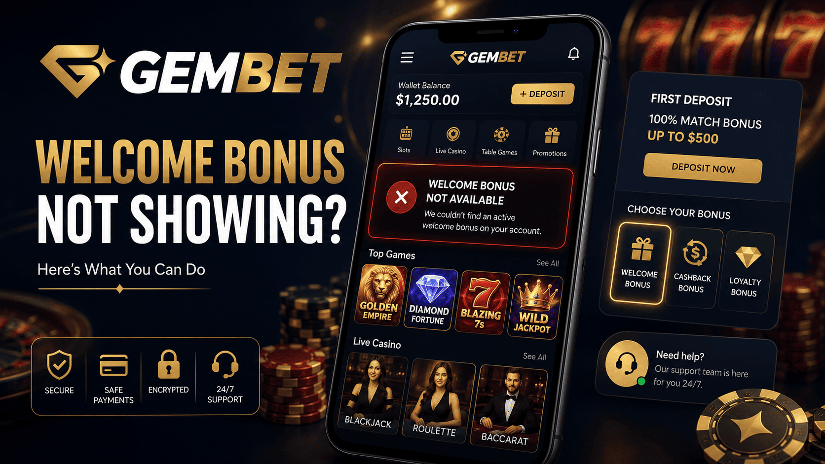 Welcome Bonus not showing guide for Gembet bonus not working deposit casino games and withdrawal rules