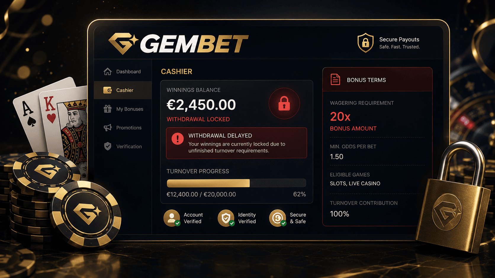 Gembet Winnings turnover guide for withdrawal failed and withdrawal delayed issues with casino bonus rules