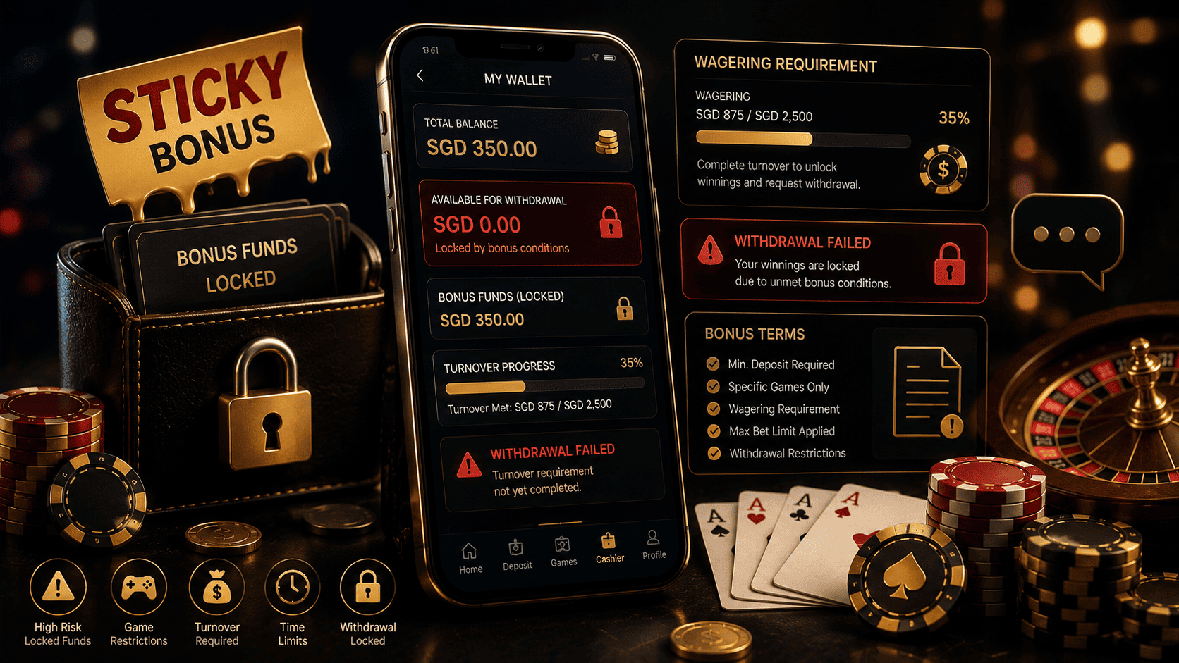 Sticky Bonuses guide for protecting casino bankroll and avoiding wagering mistakes in Singapore