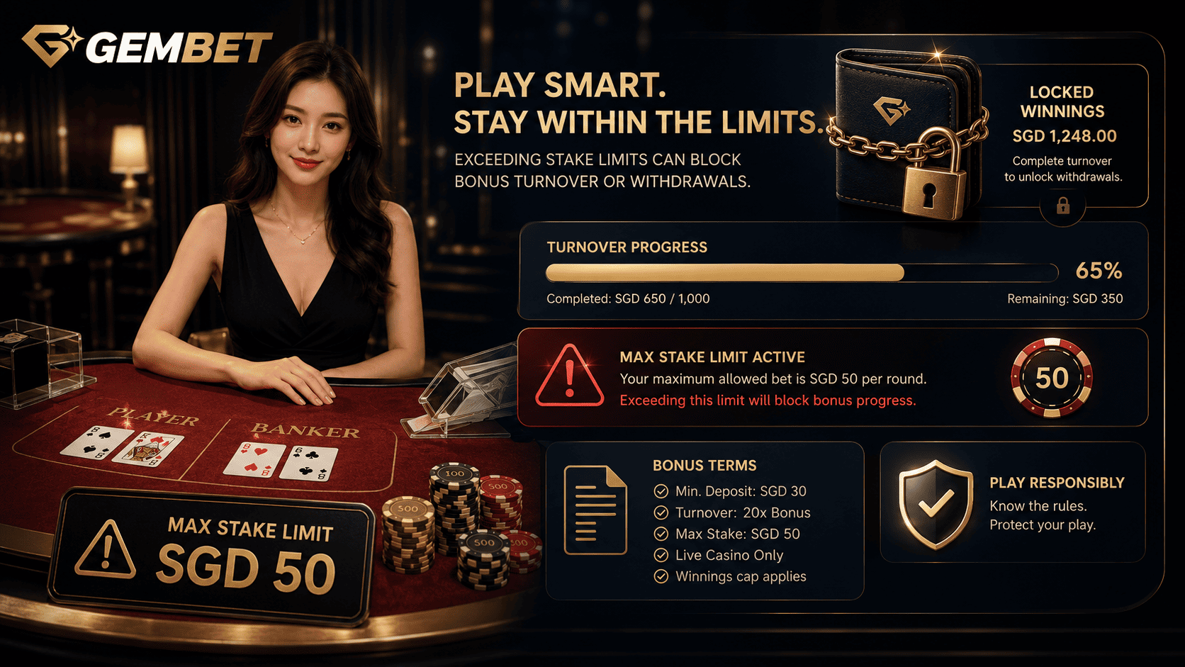 casino bonus turnover guide for Max Stake Limits sticky bonuses casino bankroll and Gembet winnings