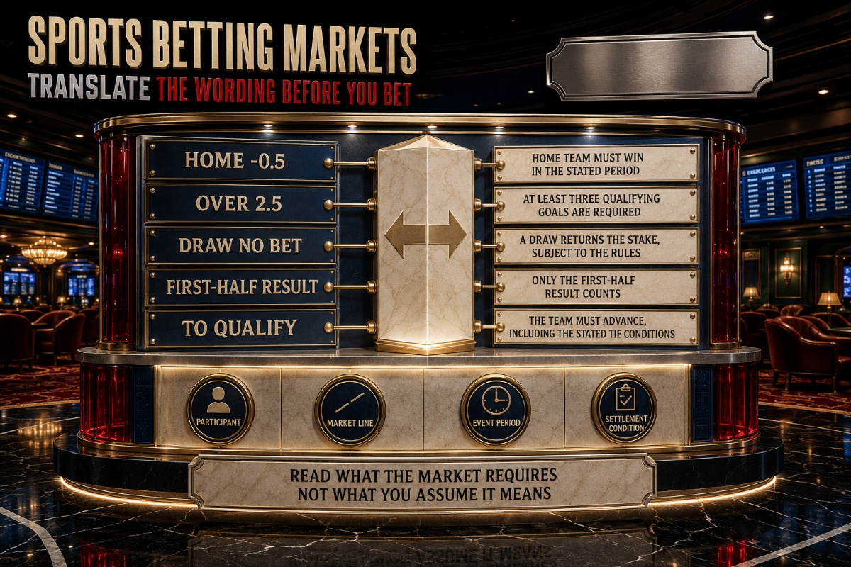 Sports betting markets translated into clear conditions for participants, lines, periods and settlement outcomes
