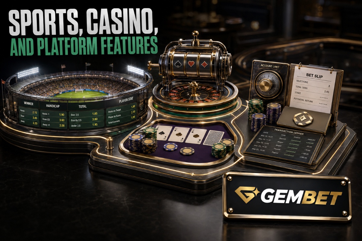 Online betting platform with sports betting, casino games, and account features