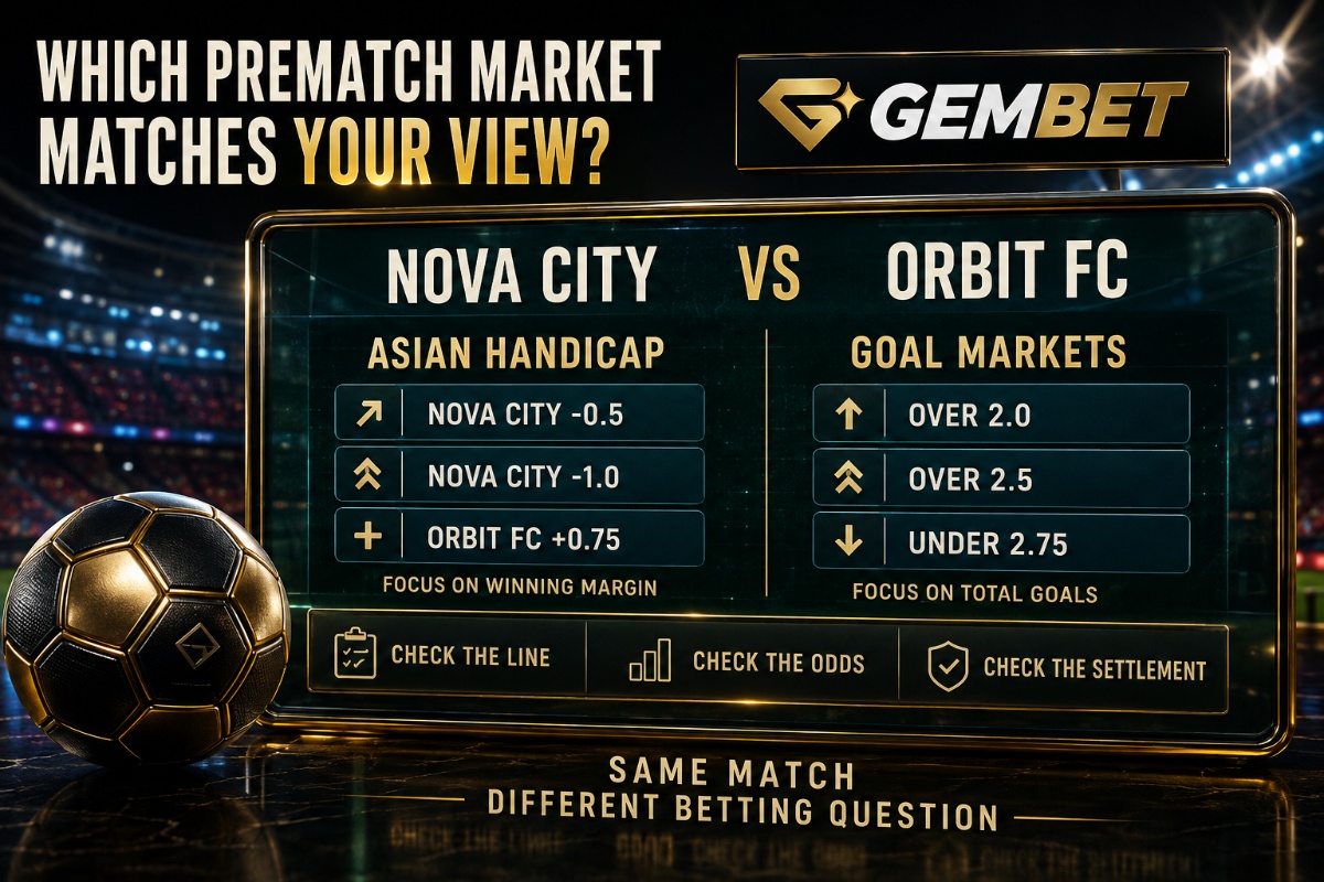 Football markets on Gembet comparing Asian handicap and goal betting before kickoff