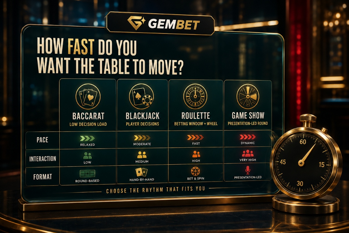 Casino tables on Gembet compared by game speed live format and betting pace