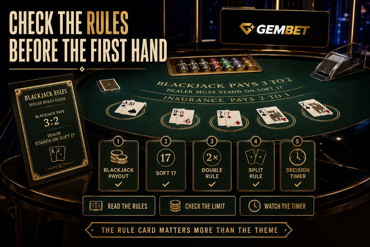 Live blackjack on Gembet compared by payout dealer rules deck count timer and table limits