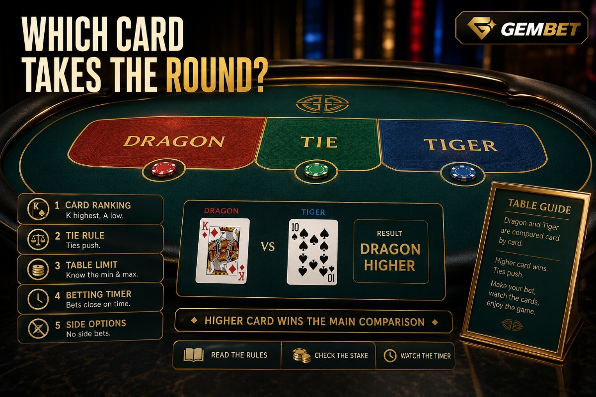 Dragon Tiger on Gembet with essential card ranking tie payout and table checks