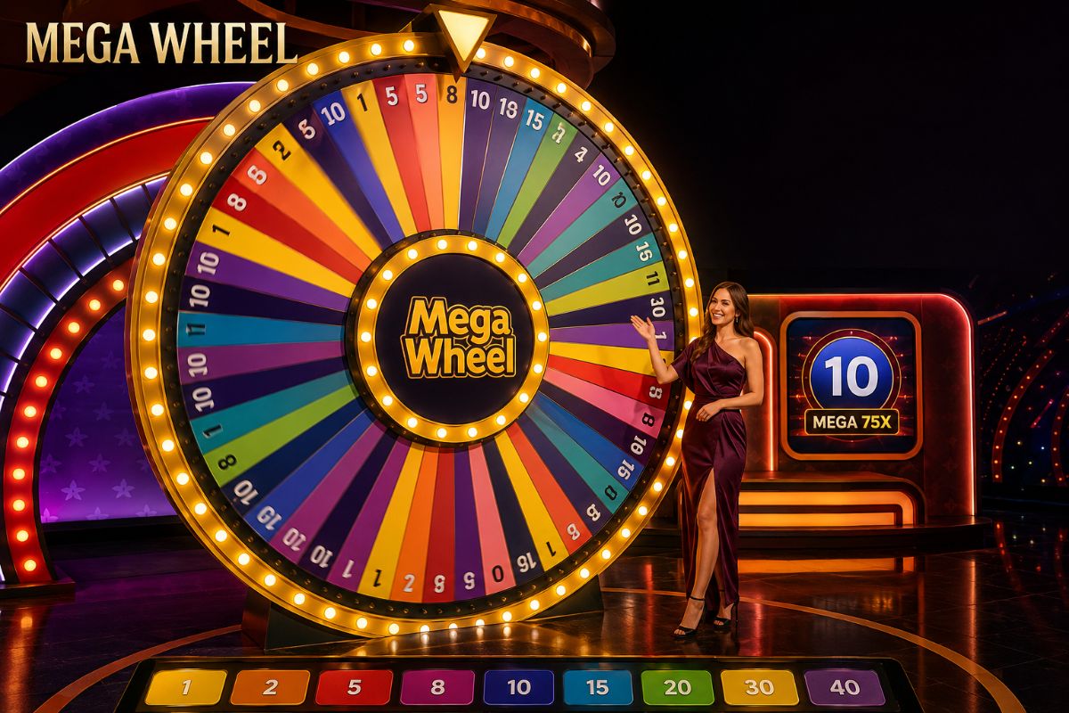 Mega Wheel live casino game with colourful 54-segment money wheel