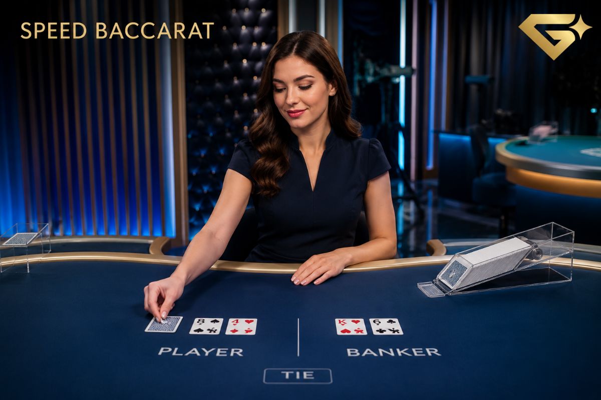 Speed Baccarat live dealer table with face-up cards and fast betting rounds