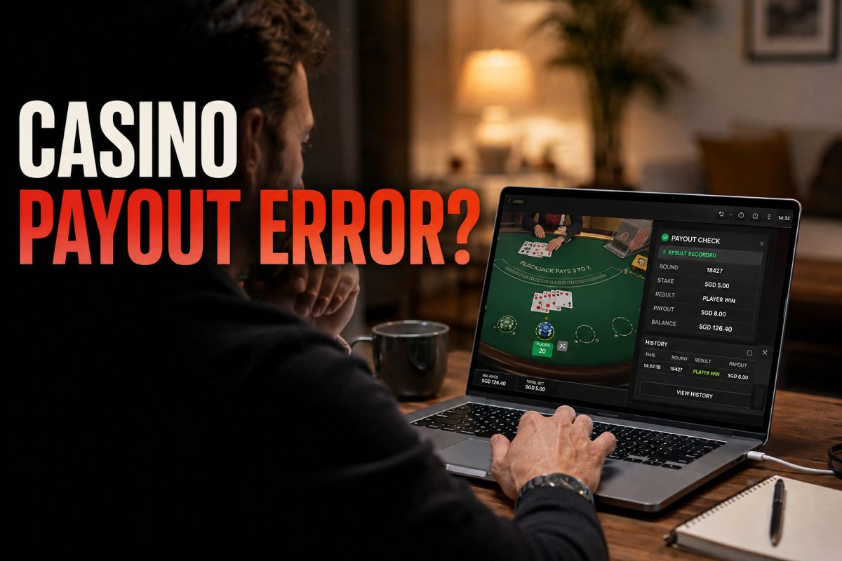 Casino Payout Error showing game history and missing casino winnings