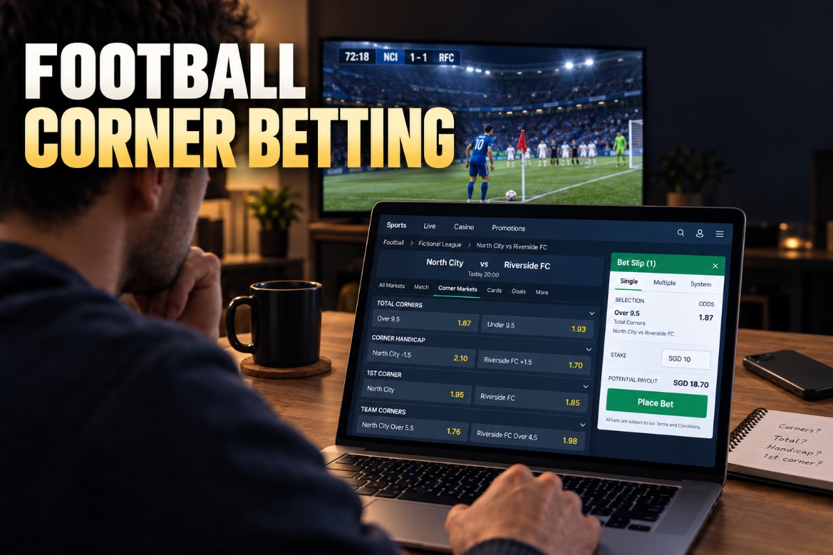 Football Corner Betting showing corner handicap, totals and live corner markets